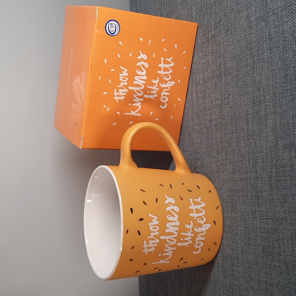 Mug Cup Throw Kindness Ceramic Coffee Tea Yellow Gold White Accents 18oz Gift